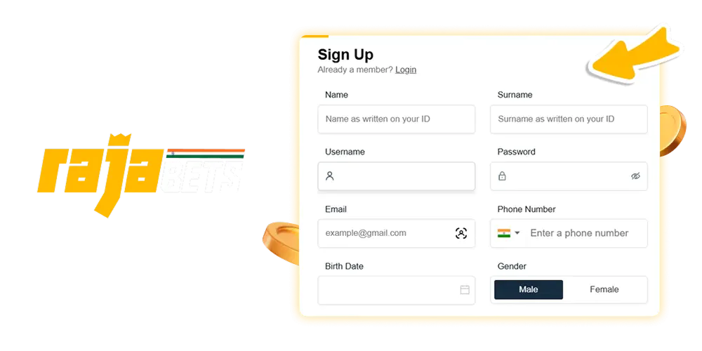 Player registration on the Rajabets platform in India